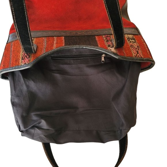 Vintage Handmade Bolivian Boho Leather Trim and Suede Tote Handbag - Picture 6 of 10